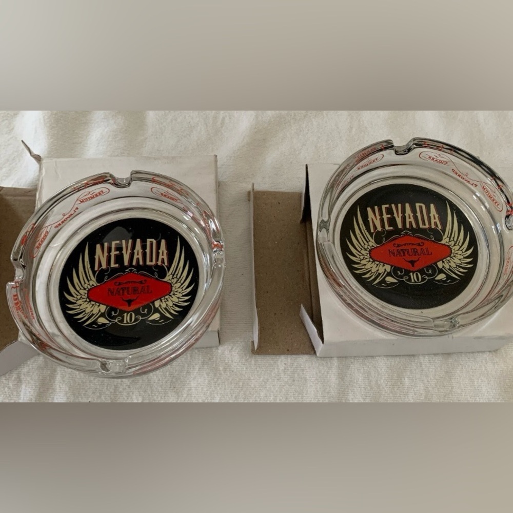 Nevada Natural Glass Ashtrays USA Made Black Red Pair of 2 NEW Collectible Items